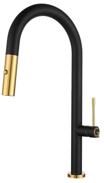 Фото товара: Rivelato ASTI 3972500 nero/oro, смеситель, гранит, черный/золото