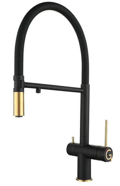 Фото товара: Rivelato ADRIA 1523517 nero/oro, смеситель, гранит, черный/золото