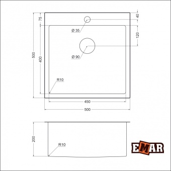 Детальное фото товара: Emar EMB-117A PVD Nano Dark, мойка, нержавеющая сталь, вороненая сталь