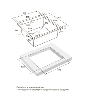 Детальное фото товара: Paulmark KRONER-EDGE 51, мойка, нержавеющая сталь, брашированная сталь