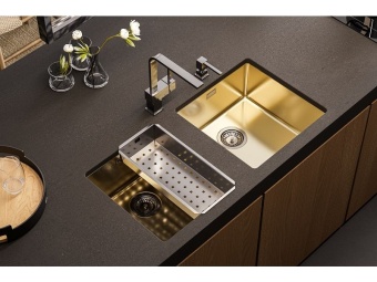 Детальное фото товара: ALVEUS KOMBINO 20 MONARCH GOLD SAT-90, мойка, нерж. сталь, золото (в компл. с выпуском без сиф.)