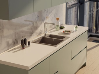 Детальное фото товара: Omoikiri Sakaime 60-2-WH, мойка, гранит, белый