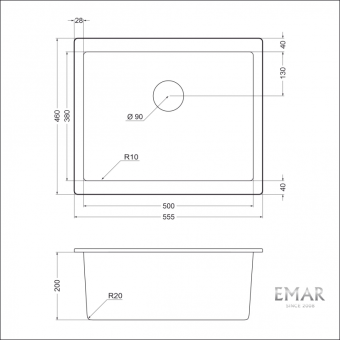 Детальное фото товара: Emar EMQ-1555.P, мойка, гранит, антрацит