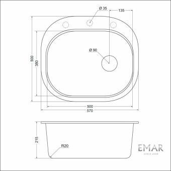 Детальное фото товара: Emar EMQ-1570.C, мойка, гранит, антрацит