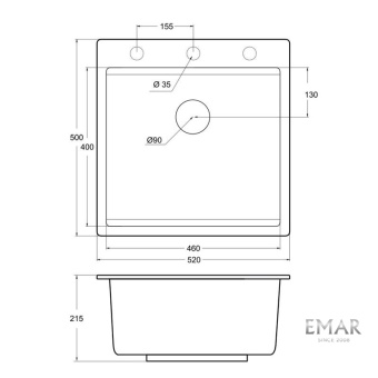 Детальное фото товара: Emar EMQ-1520.Q, мойка, гранит, антрацит