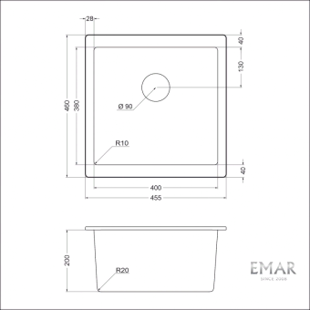 Детальное фото товара: Emar EMQ-1455.P, мойка, гранит, оникс