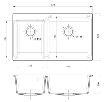 Детальное фото товара: Rivelato AXEL X-90D antracite, мойка, гранит, антрацит