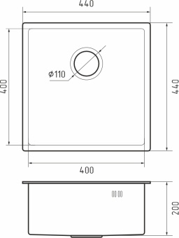 Детальное фото товара: Rivelato RINOX 4444 UN INOX, мойка, нержавеющая сталь