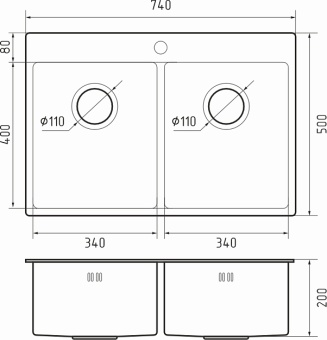 Детальное фото товара: Rivelato RINOX 7450 2В INOX, мойка, нержавеющая сталь