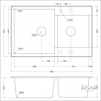 Детальное фото товара: Emar EMQ-2800.Q, мойка, гранит, морион