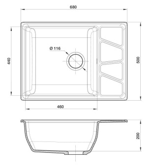 Детальное фото товара: GranFest VERTEX GF-V-680L, мойка, мрамор, графит