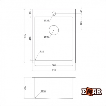 Детальное фото товара: Emar EMB-128A PVD Nano Dark, мойка, нержавеющая сталь, вороненая сталь