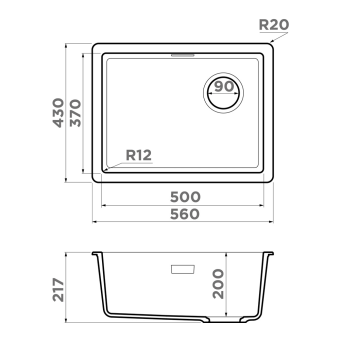 Детальное фото товара: Omoikiri Kata 56-U/I Side-BL, мойка, гранит, черный