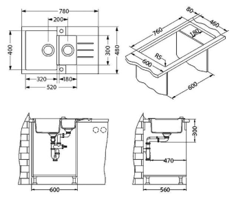 Детальное фото товара: ALVEUS ROCK 70 GRANITAL BEIGE-G55, мойка, гранит, бежевый (с сифоном 1105299)