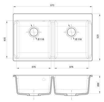 Детальное фото товара: Rivelato AXEL X-90-2D brina, мойка, гранит, иней